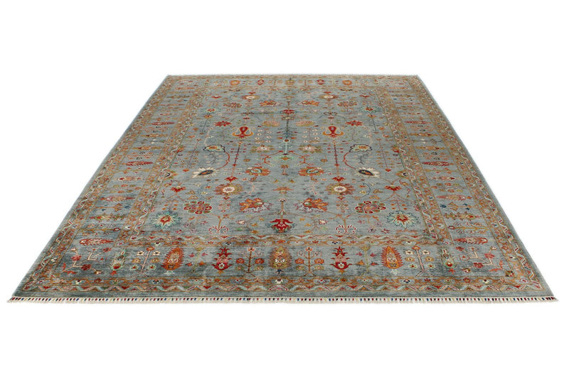 9x12 Gray and Multicolor Turkish Tribal Rug