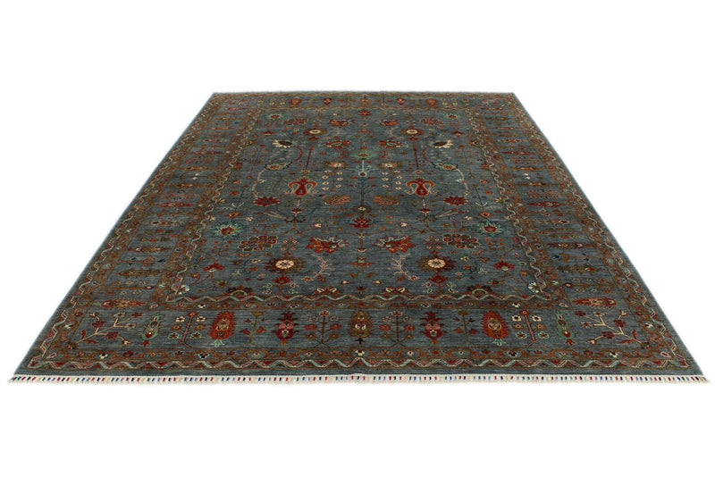 9x12 Gray and Multicolor Turkish Tribal Rug