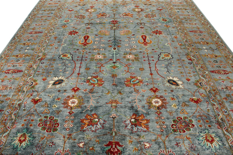 9x12 Gray and Multicolor Turkish Tribal Rug