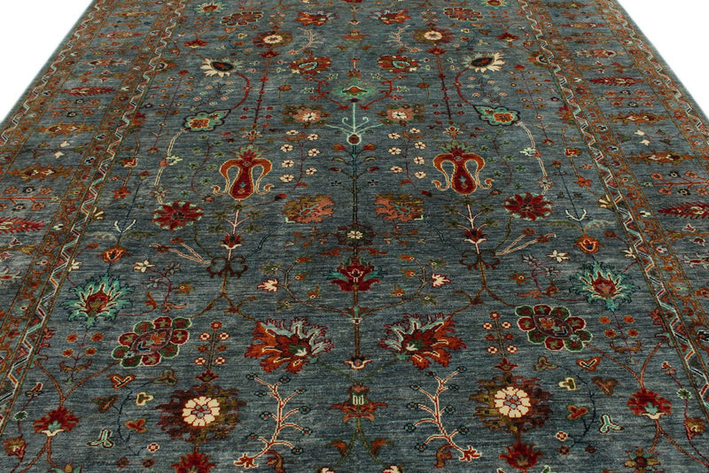 9x12 Gray and Multicolor Turkish Tribal Rug