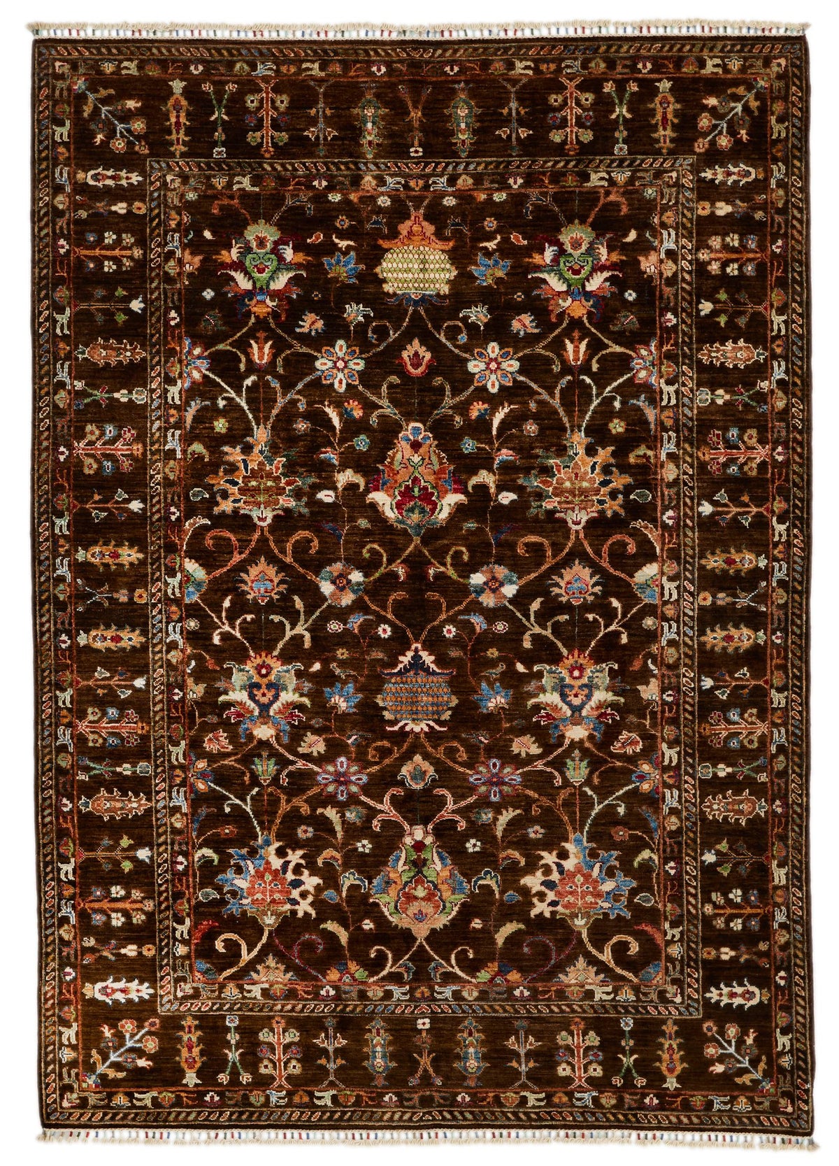 6x8 Brown and Multicolor Turkish Tribal Rug