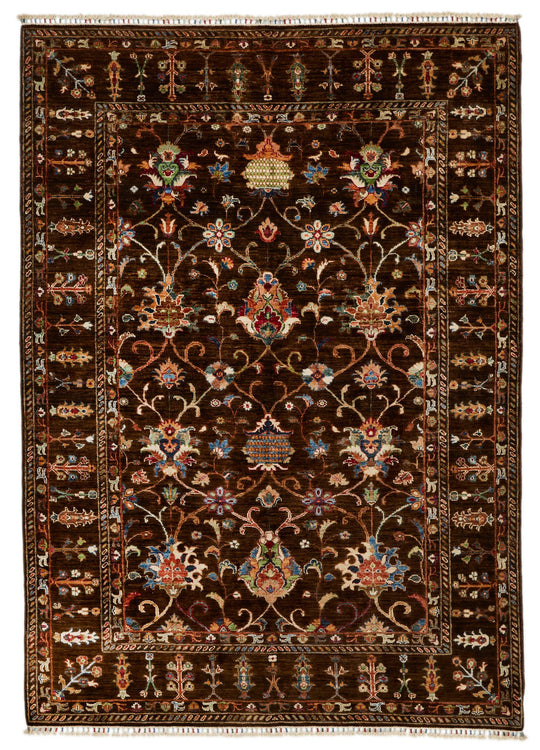 6x8 Brown and Multicolor Turkish Tribal Rug