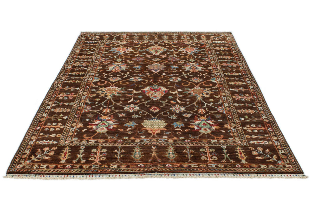 6x8 Brown and Multicolor Turkish Tribal Rug
