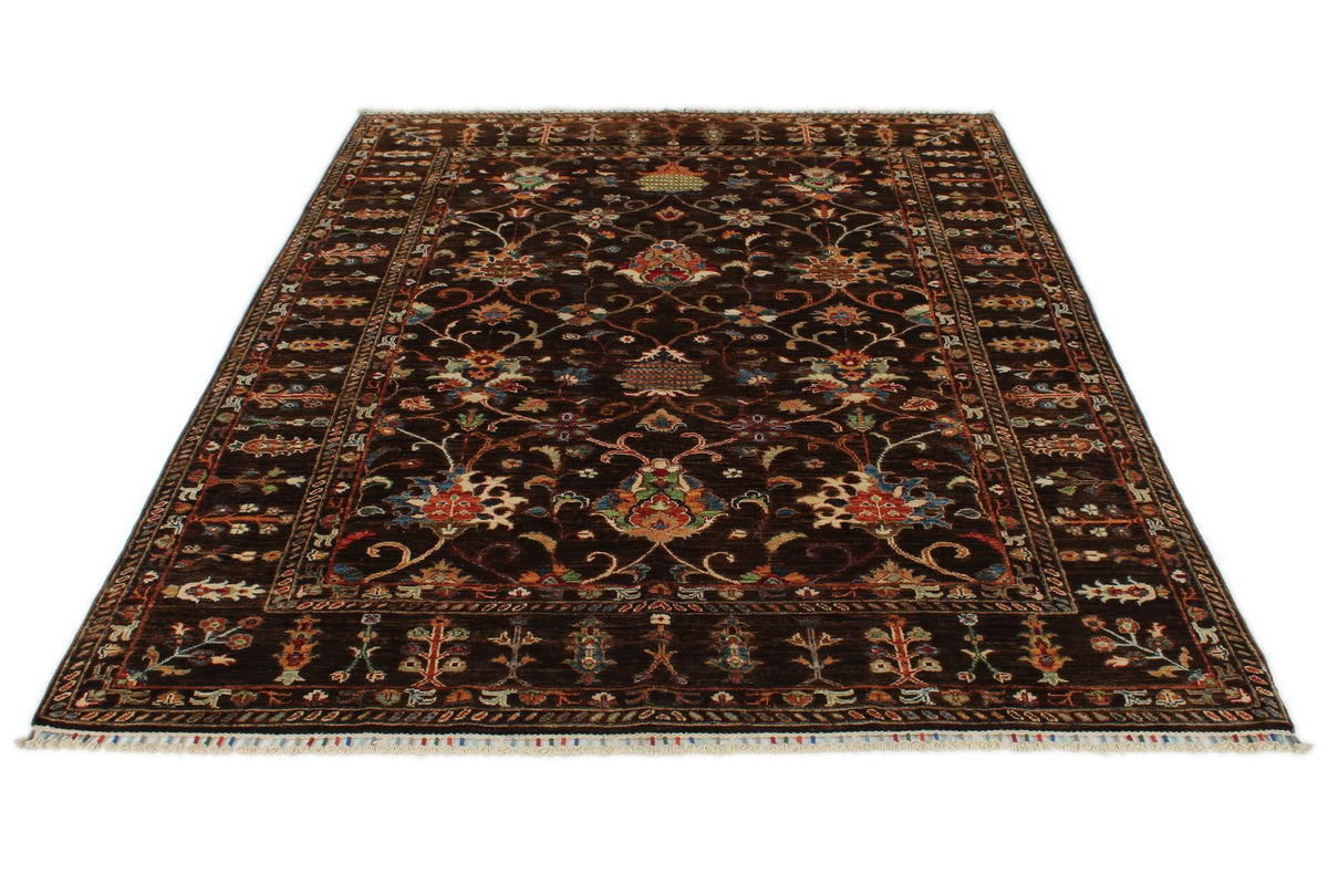 6x8 Brown and Multicolor Turkish Tribal Rug