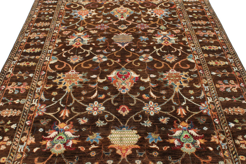 6x8 Brown and Multicolor Turkish Tribal Rug