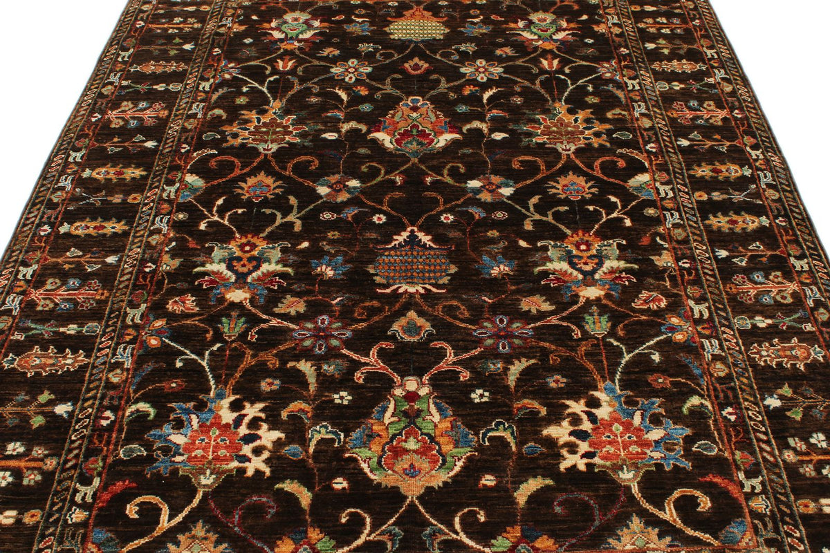 6x8 Brown and Multicolor Turkish Tribal Rug