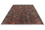 6x9 Light Gray and Multicolor Turkish Tribal Rug