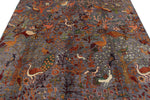 6x9 Light Gray and Multicolor Turkish Tribal Rug