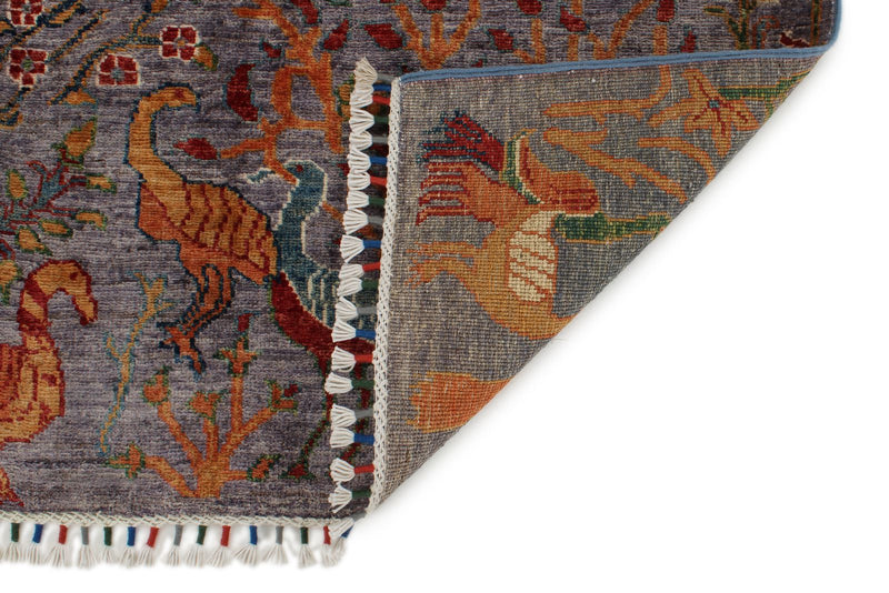 6x9 Light Gray and Multicolor Turkish Tribal Rug