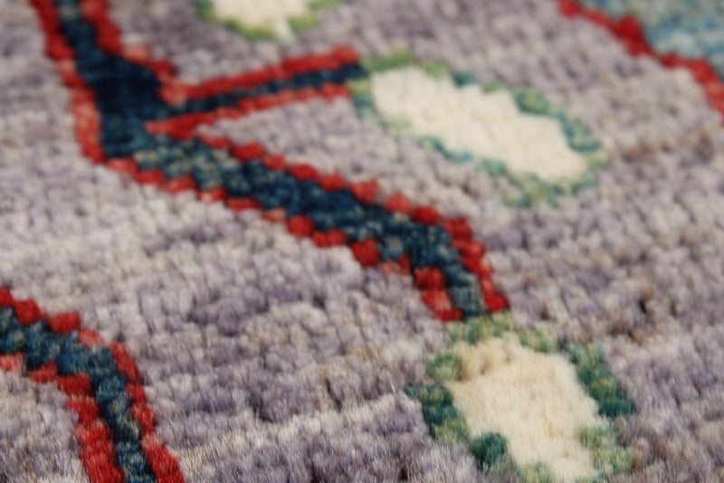 6x9 Light Gray and Multicolor Turkish Tribal Rug