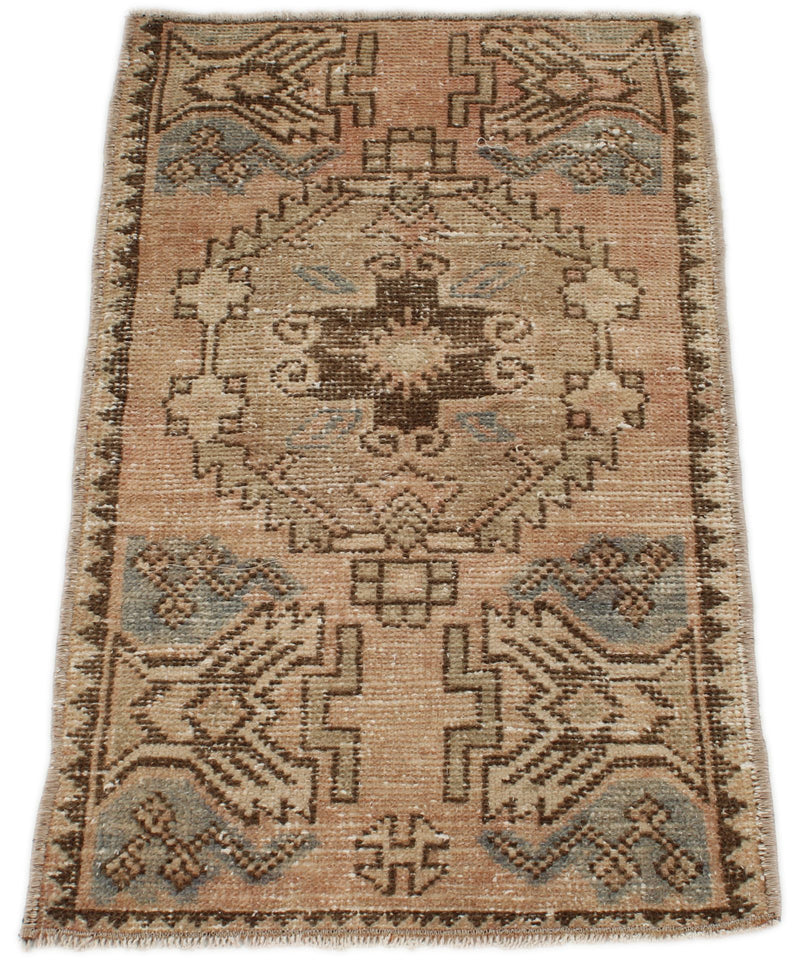 2x3 Peach and Brown Turkish Tribal Rug