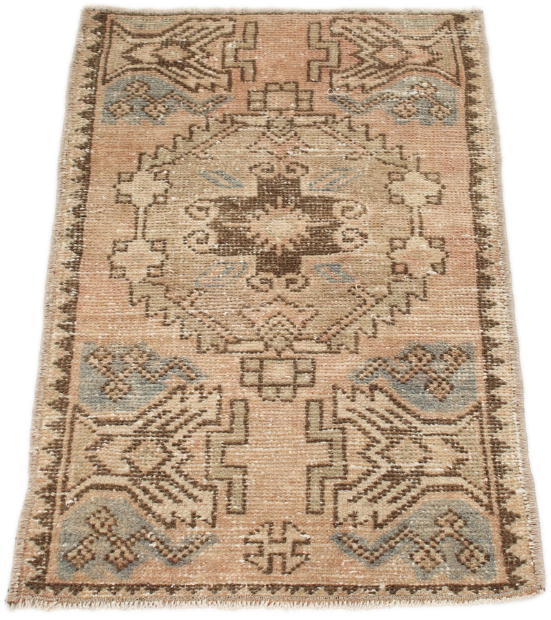 2x3 Peach and Brown Turkish Tribal Rug