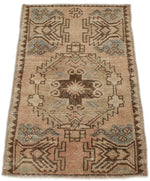 2x3 Peach and Brown Turkish Tribal Rug