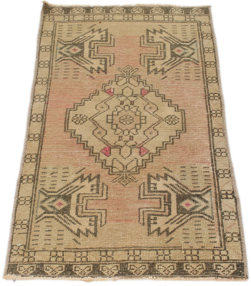 2x3 Peach and Brown Turkish Tribal Rug