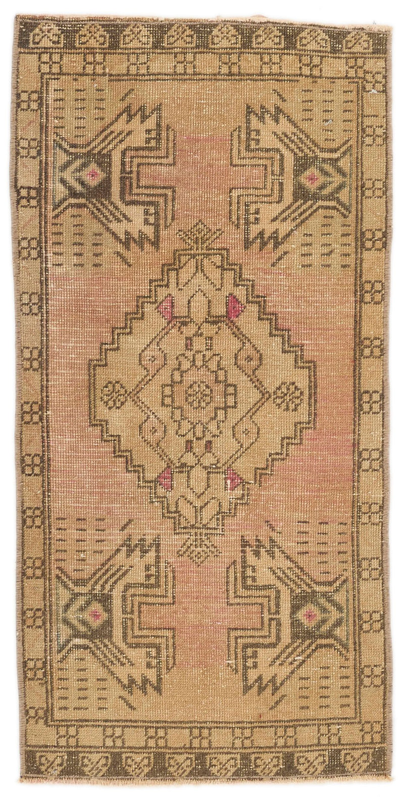 2x3 Peach and Brown Turkish Tribal Rug
