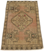 2x3 Peach and Brown Turkish Tribal Rug