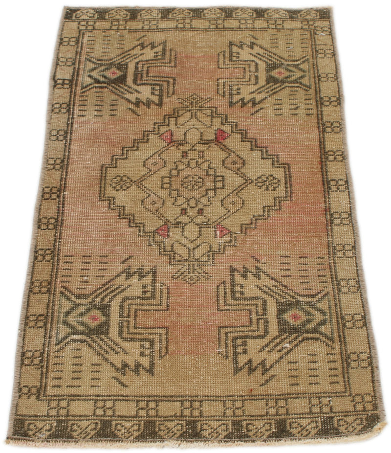 2x3 Peach and Brown Turkish Tribal Rug