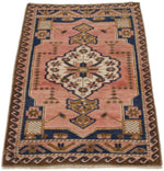 2x3 Peach and Brown Turkish Tribal Rug