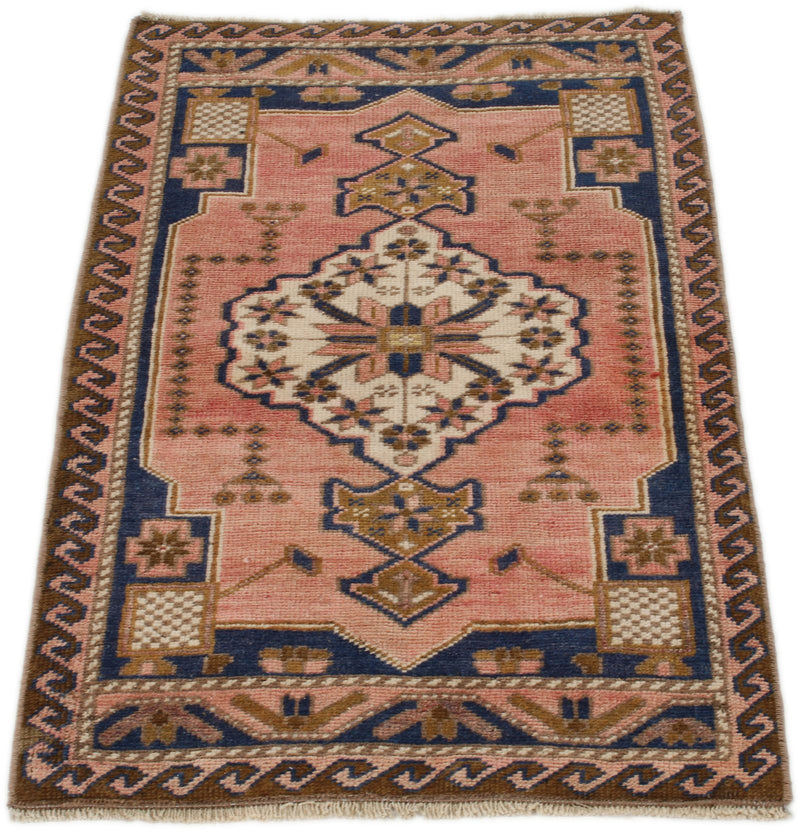 2x3 Peach and Brown Turkish Tribal Rug