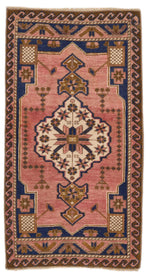 2x3 Peach and Brown Turkish Tribal Rug