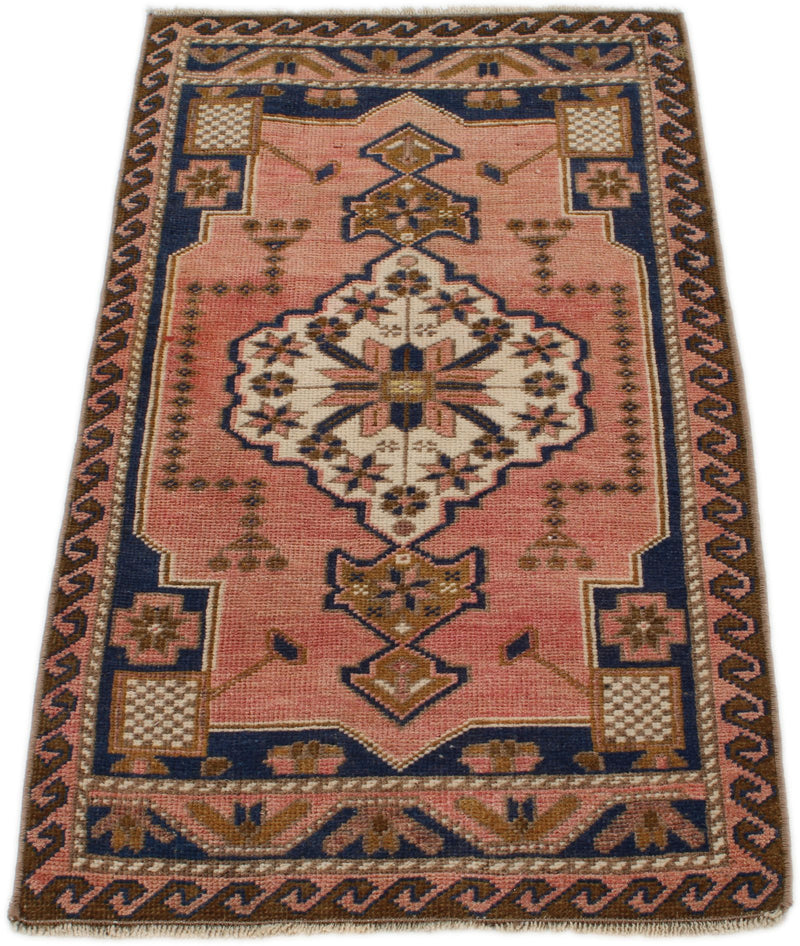 2x3 Peach and Brown Turkish Tribal Rug