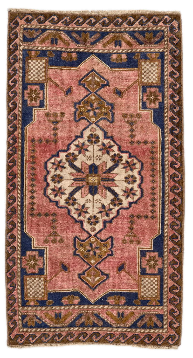 2x3 Peach and Brown Turkish Tribal Rug