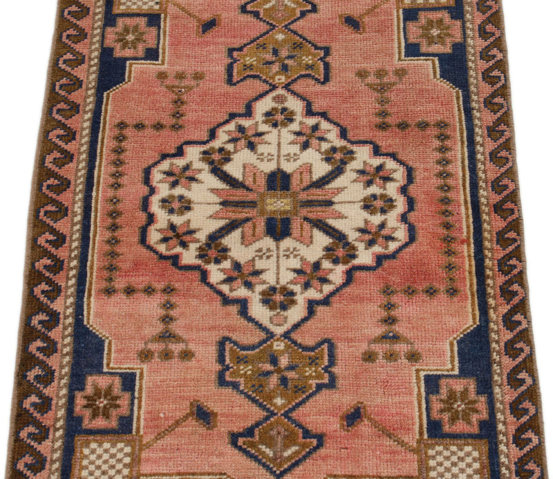 2x3 Peach and Brown Turkish Tribal Rug