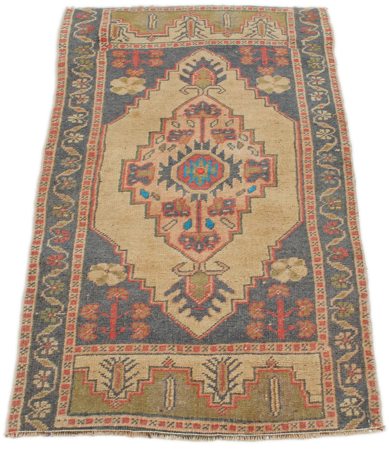 2x4 Brown and Gray Turkish Tribal Rug