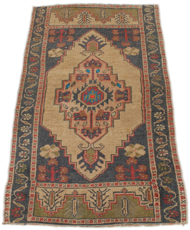 2x4 Brown and Gray Turkish Tribal Rug