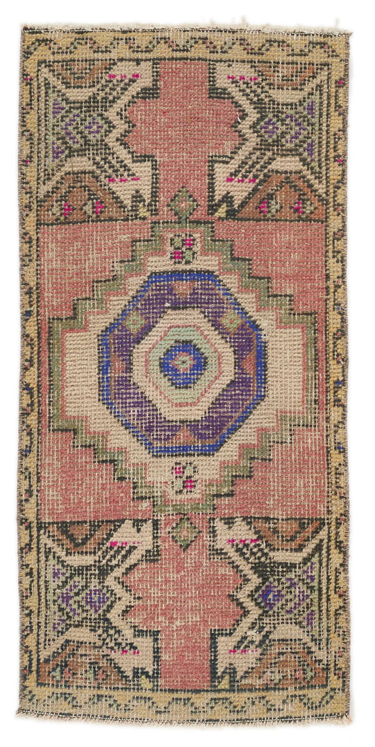 2x3 Pink and Beige Turkish Tribal Rug