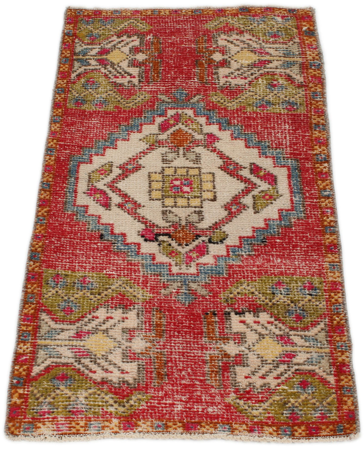1x3 Beige and Red Turkish Tribal Rug