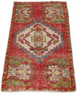 1x3 Beige and Red Turkish Tribal Rug