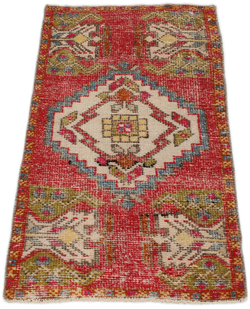 1x3 Beige and Red Turkish Tribal Rug