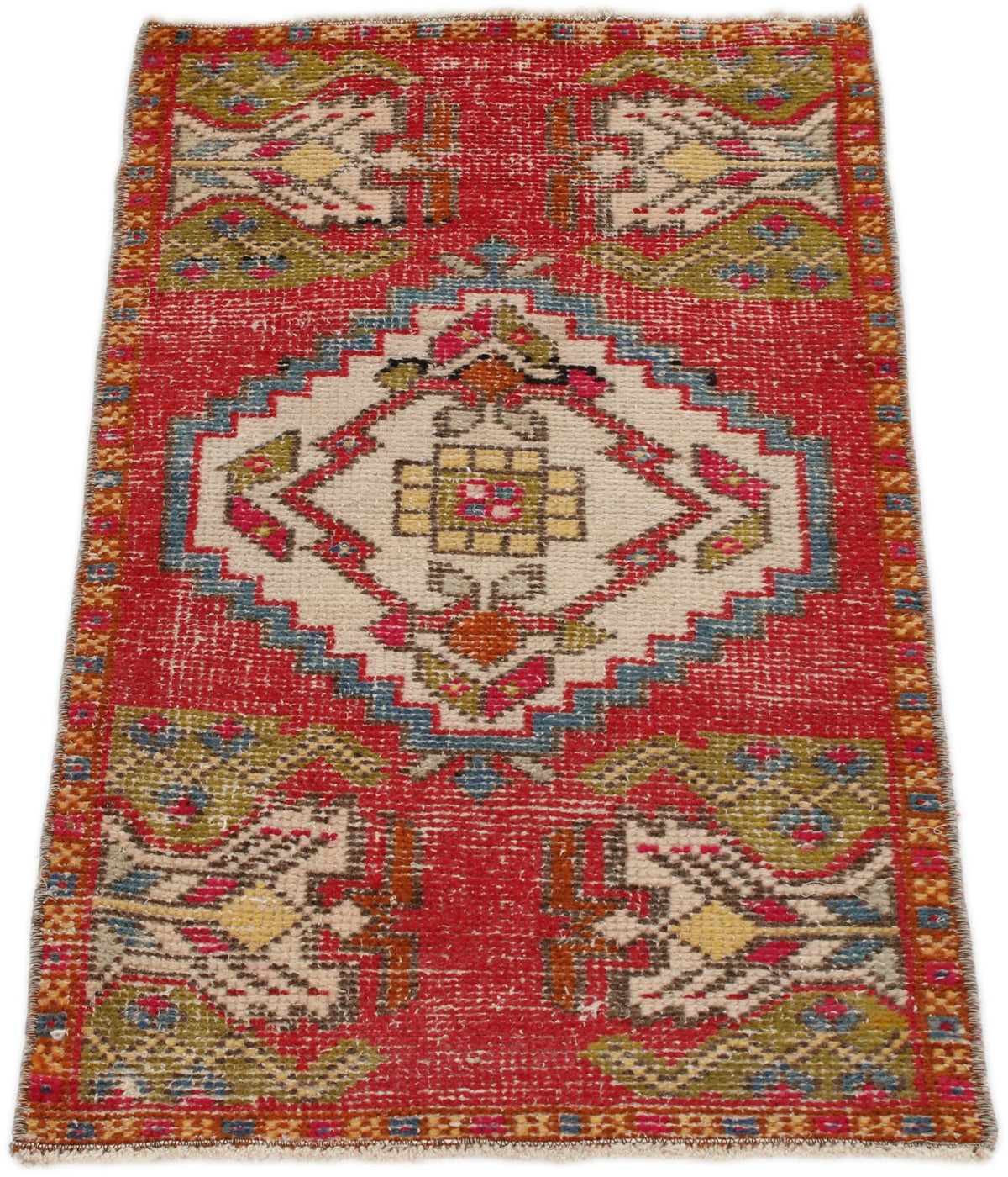 1x3 Beige and Red Turkish Tribal Rug