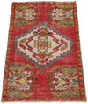 1x3 Beige and Red Turkish Tribal Rug