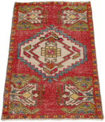 1x3 Beige and Red Turkish Tribal Rug
