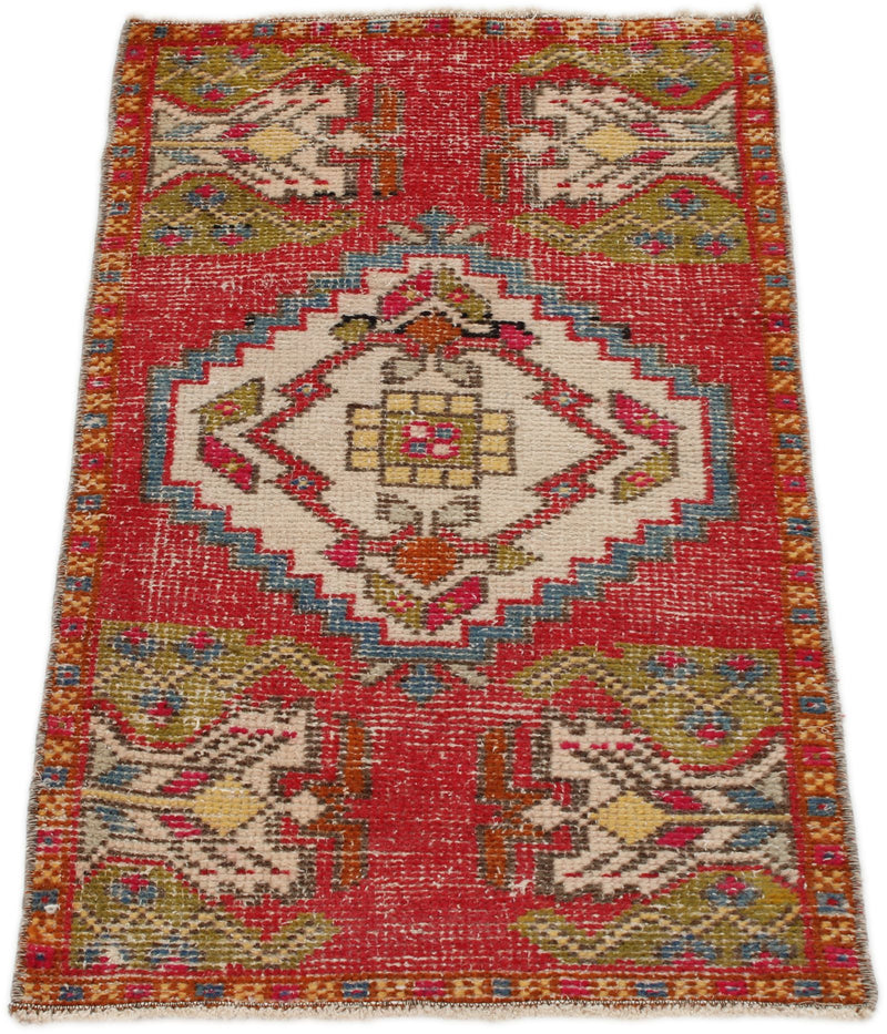 1x3 Beige and Red Turkish Tribal Rug
