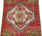 1x3 Beige and Red Turkish Tribal Rug