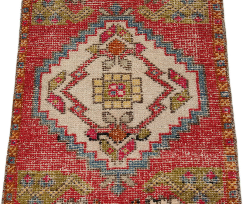 1x3 Beige and Red Turkish Tribal Rug