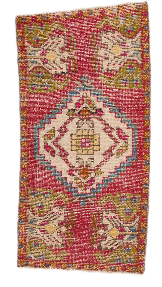 1x3 Beige and Red Turkish Tribal Rug