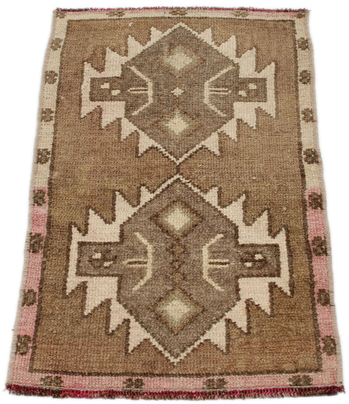 1x3 Brown and Beige Turkish Tribal Rug