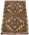 1x3 Brown and Beige Turkish Tribal Rug