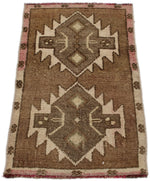 1x3 Brown and Beige Turkish Tribal Rug