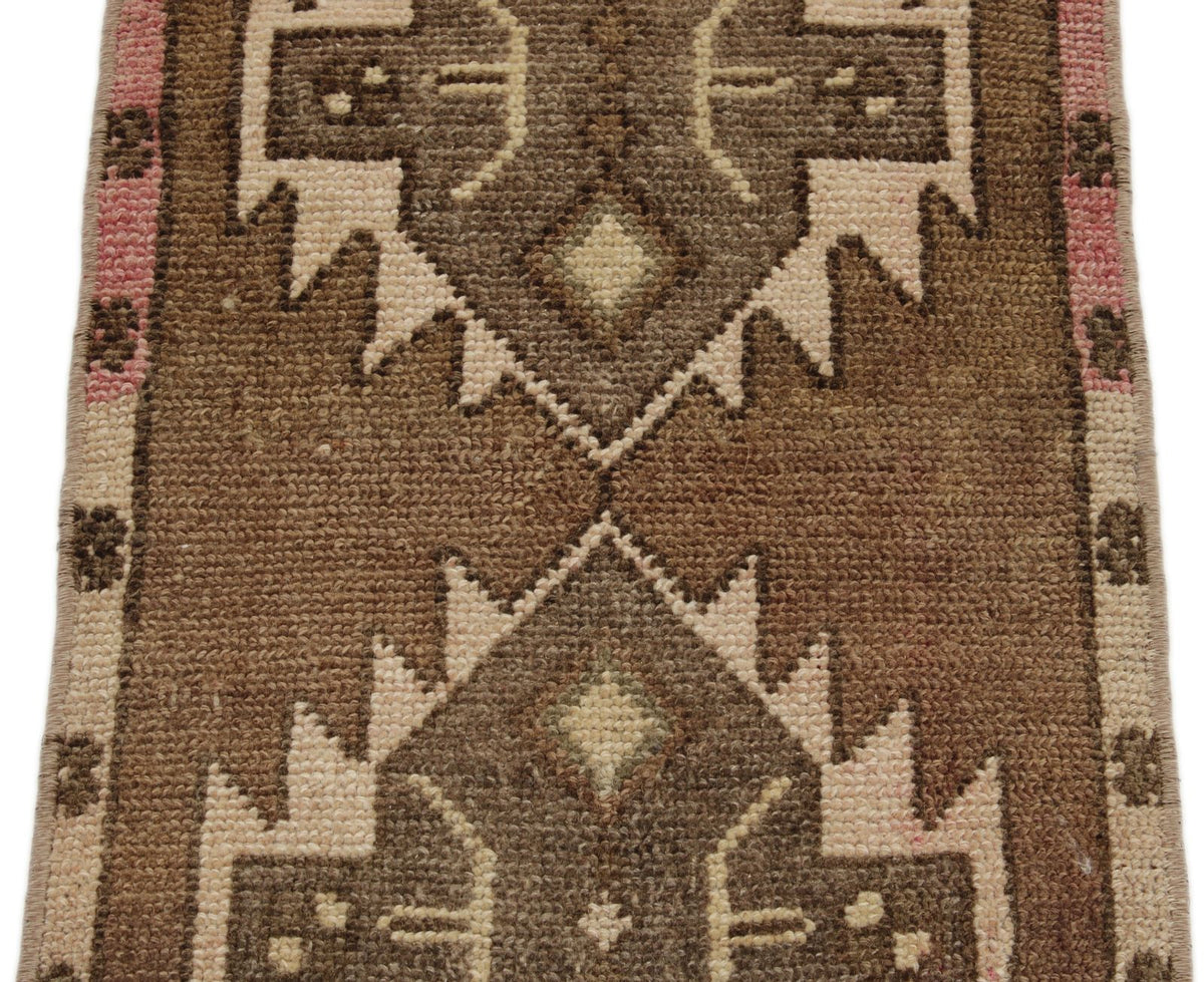 1x3 Brown and Beige Turkish Tribal Rug