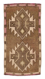 1x3 Brown and Beige Turkish Tribal Rug