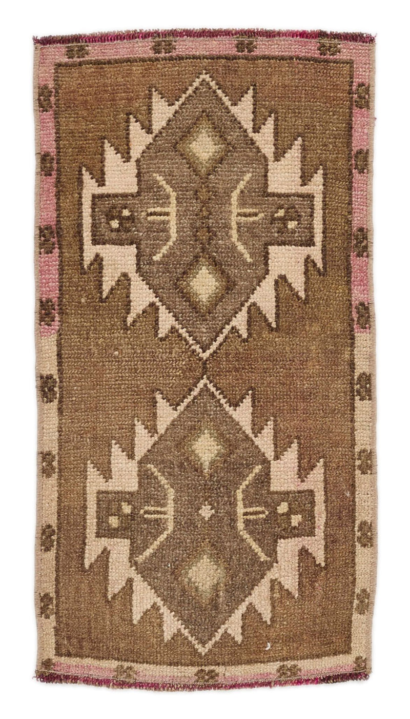 1x3 Brown and Beige Turkish Tribal Rug