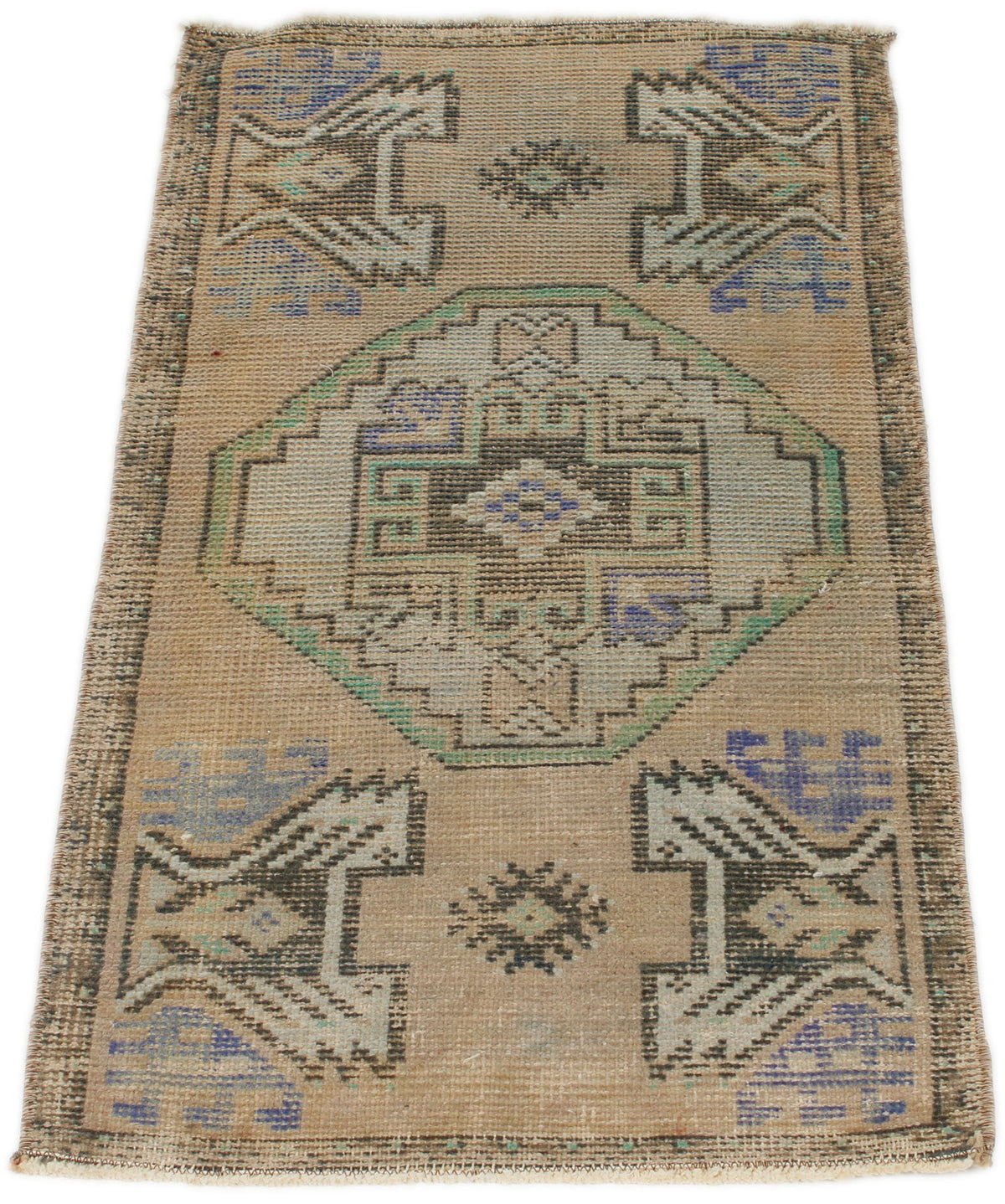 2x3 Light Brown and Brown Turkish Tribal Rug