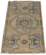 2x3 Light Brown and Brown Turkish Tribal Rug