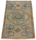 2x3 Light Brown and Brown Turkish Tribal Rug