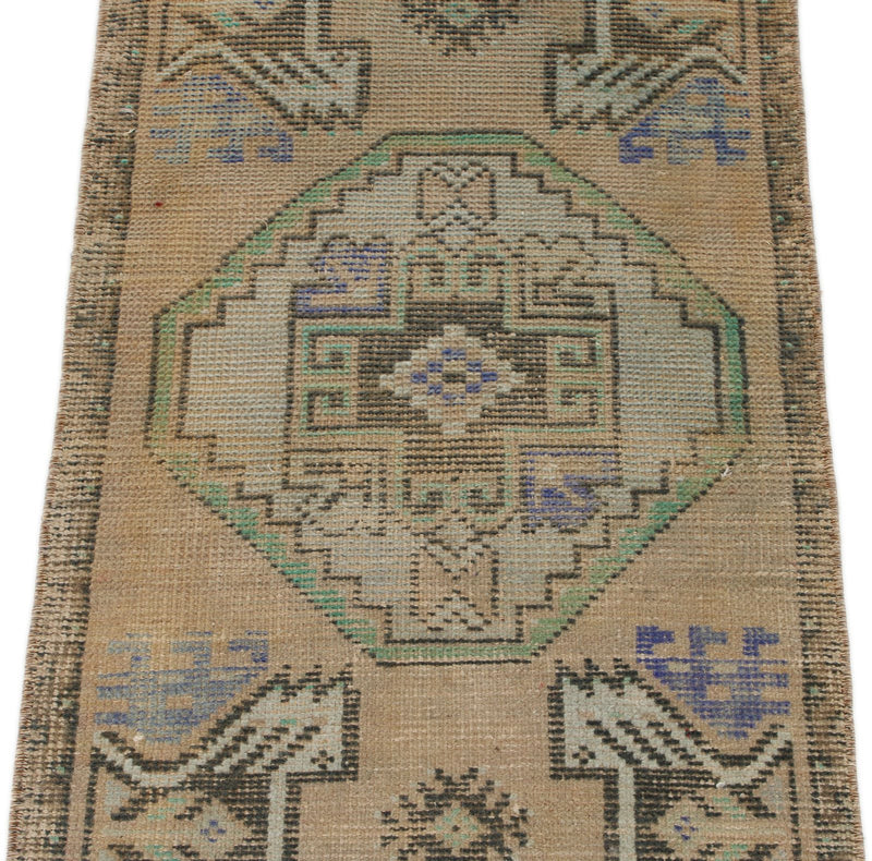 2x3 Light Brown and Brown Turkish Tribal Rug